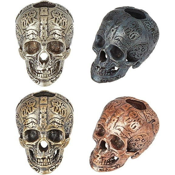 4Pcs 4 Colors Skull Paracord Beads Brass European Beads 6mm Hole Skull Spacer Beads Large Hole Beads Paracord Beads Knife Lanyard Bead Skeleton Beads for Bracelet DIY Jewelry Charms Making