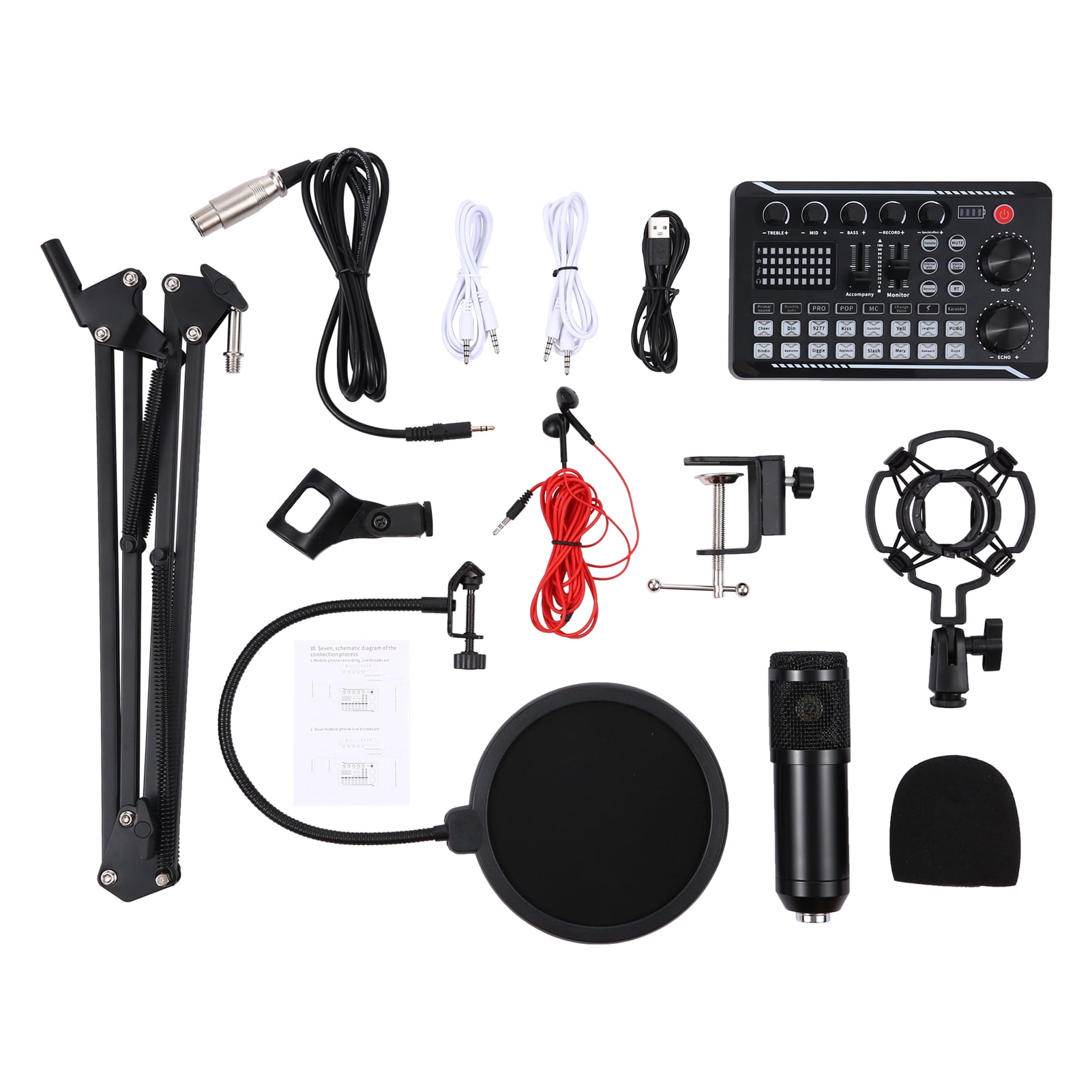 Sound Card Kit Suspension Microphone Kit Professional Sound Card & Microphone & Mic Arm Bracket Set F998 Live Soundcard BM800 Condenser Microphone Shock Proof Holder Windshield Pop Filter