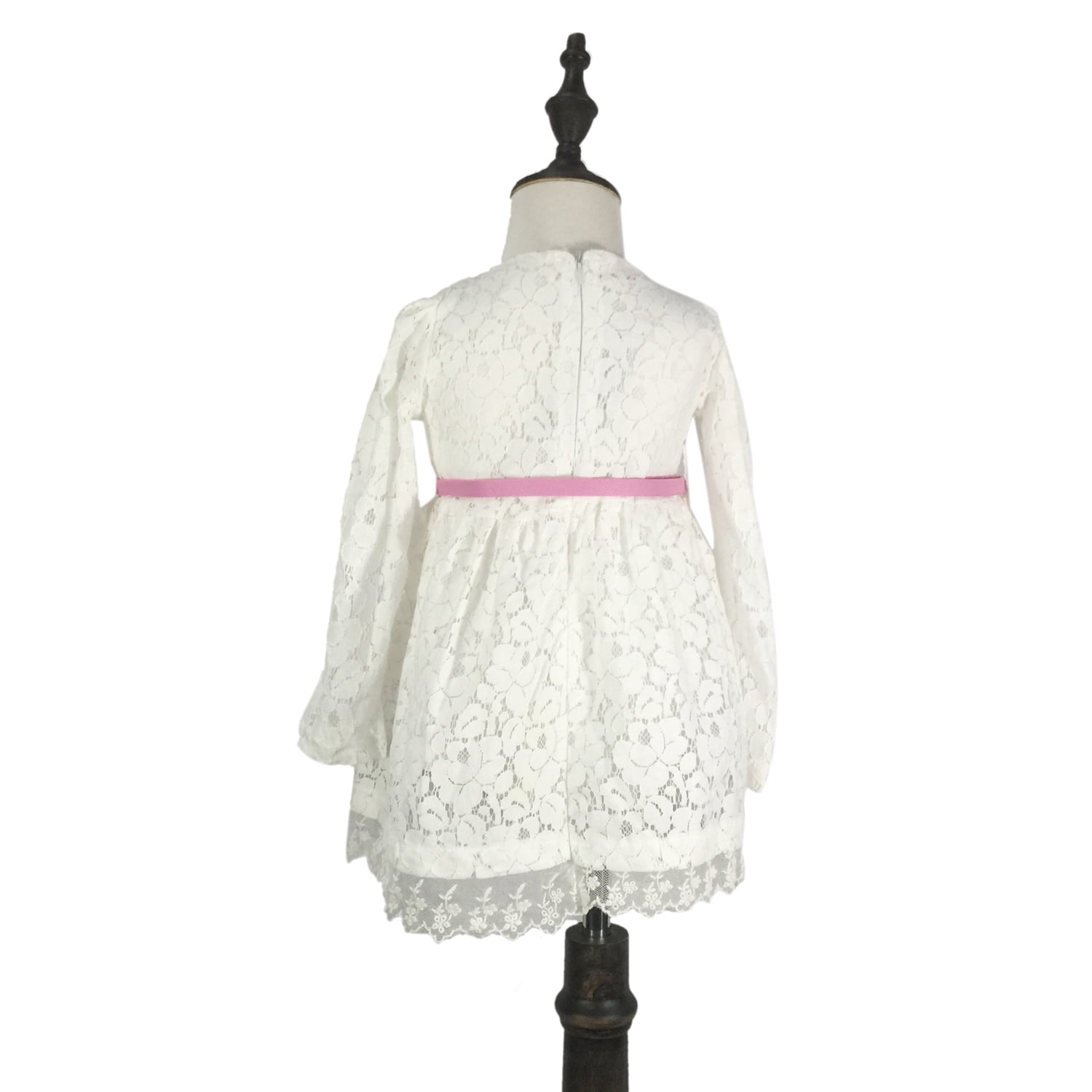 K-Cliffs Toddler/Little Girls Long Sleeve Lace Dress with Belt, White Size 130 Girls