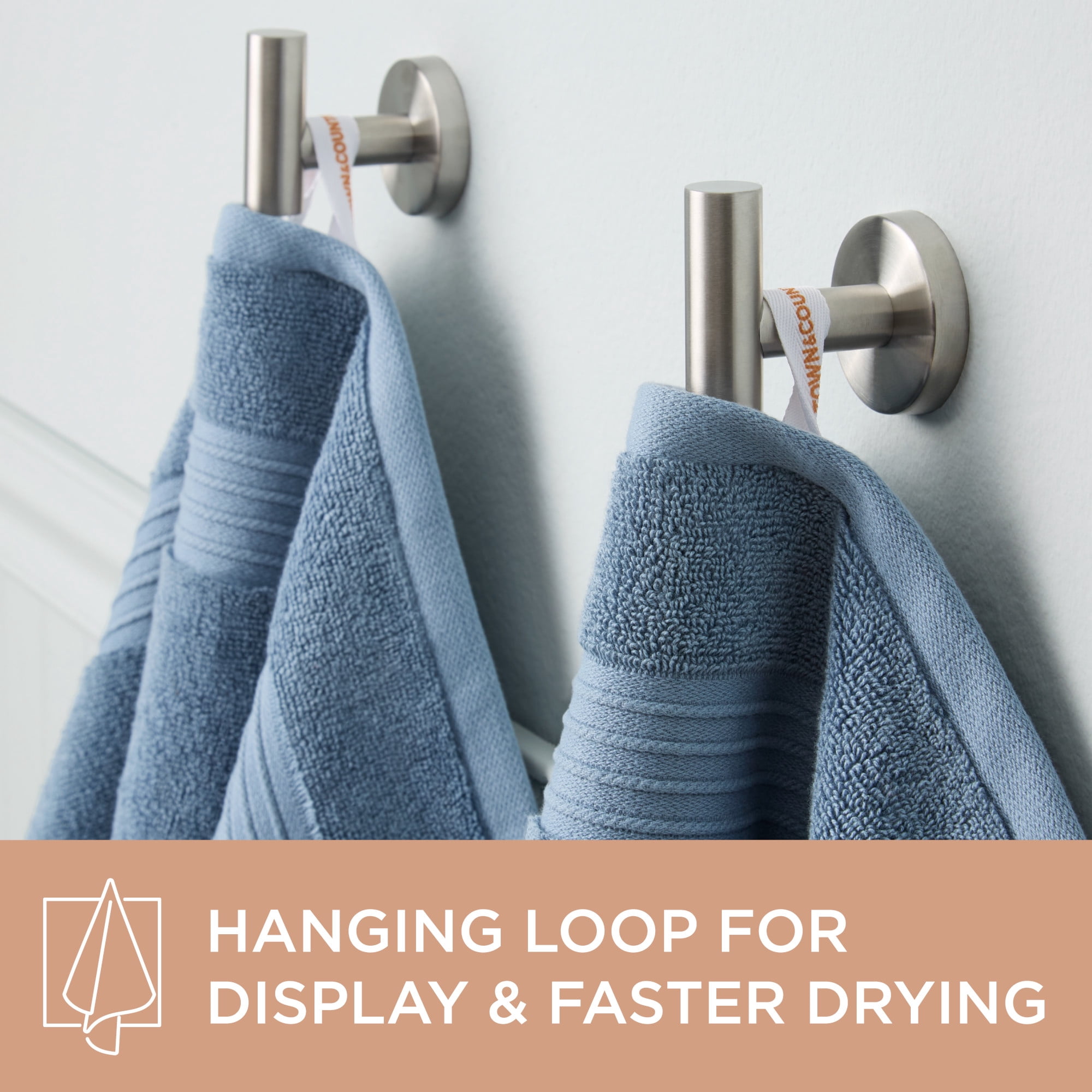 TOWN & COUNTRY EVERYDAY 4-Piece Solid Dobby Border Bath Towel Set, 30"x58", 100% Cotton, Plush & Absorbent 650GSM, Blue