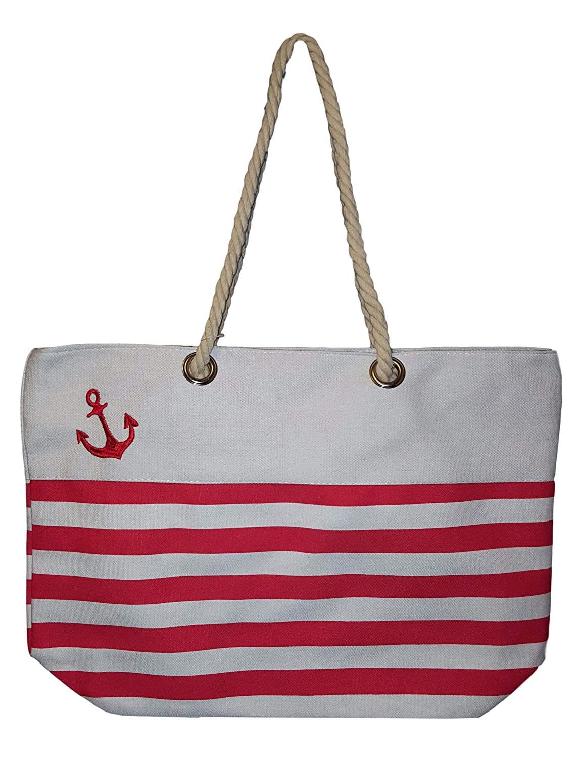 Lucky7 USA - Custom Nautical Stripe Anchor Accent Zipper Beach Bag Tote ...
