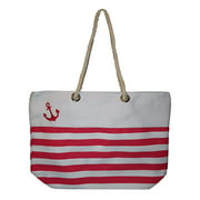 Custom Nautical Stripe Anchor Accent Zipper Beach Bag Tote with Rope Handles Blank, Red