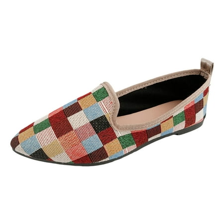 

Shoes For Women Casual Summer Colour Blocking Lattice Shallow Mouth Hollow Breathable Flat Bottom Comfortable Large Size Single Shoes Casual Shoes Womens Sneakers