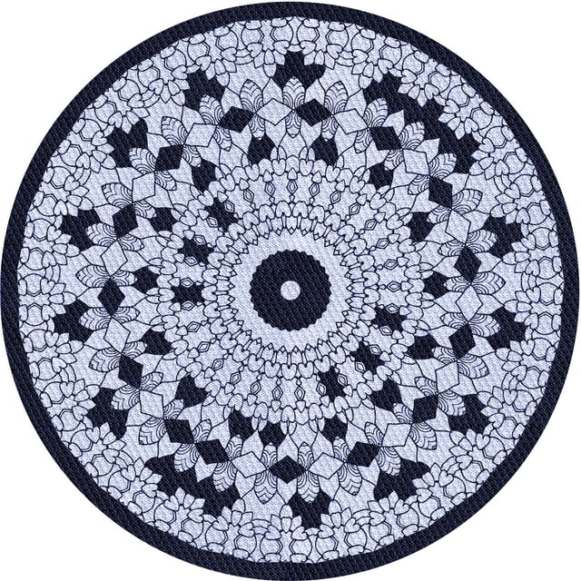 Ahgly Company Tapis Rond Lavable en Machine Intérieur Transitionnel Bleu Nuit, 7 Pieds Rond