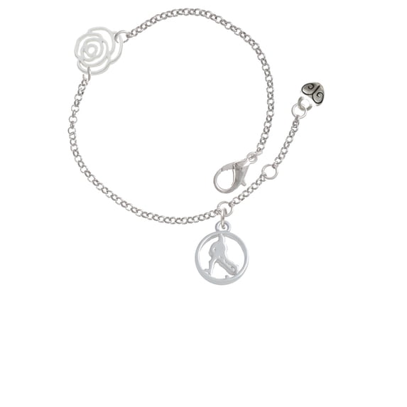 Delight Jewelry Field Hockey Player Silhouette in 1/2'' Disc Silver-tone Rose Link Chain Bracelet, 6.25"+1.75" Extender