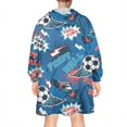 thumbnail image 2 of Blue Soccer Elements Pattern Wearable Oversized Blanket,Wearable Blanket Hoodie for Adults,Cozy Hooded Blankets with Super Pockets,Super Warm Fuzzy Pullover for Women & Men, 2 of 6