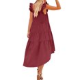 thumbnail image 6 of QLEICOM Summer Dresses for Women, Round Neck Ruffle Sleeve Sundresses High Low Pleated Flowy Swing Boho Beach Dress 2022 Gifts on Clearance, 6 of 6