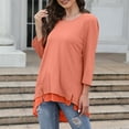 thumbnail image 3 of Scyoekwg 3/4 Sleeve T Shirts for Women Cewneck Double Layers Hem 3/4 Sleeve Shirt Lightweight Solid Color Fall Clothes Casual Loose Vintage Blouses, 3 of 4