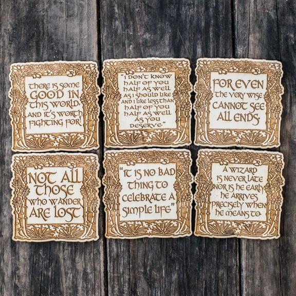 Fantasy Quotes Coaster Set of 6 Raw Wood