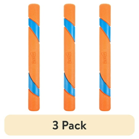 (3 pack) Chuckit! Ultra Fetch Stick Durable Rubber Interactive Outdoor Fetch Dog Toy, 12" for Dogs 10 to 120+ lb All Breeds, Orange and Blue, Pack of 1