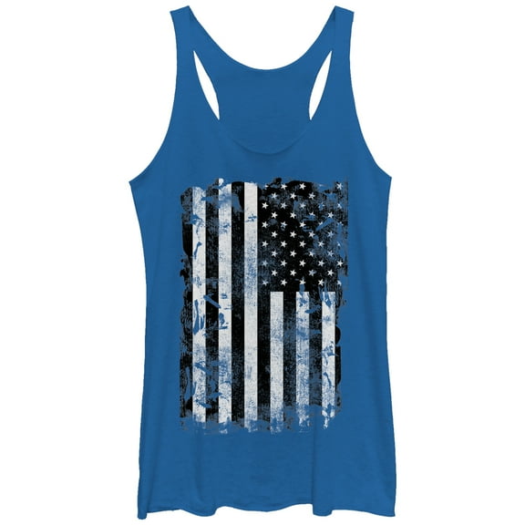Women's Lost Gods Distressed American Flag  Racerback Tank Top Royal Blue Heather Large