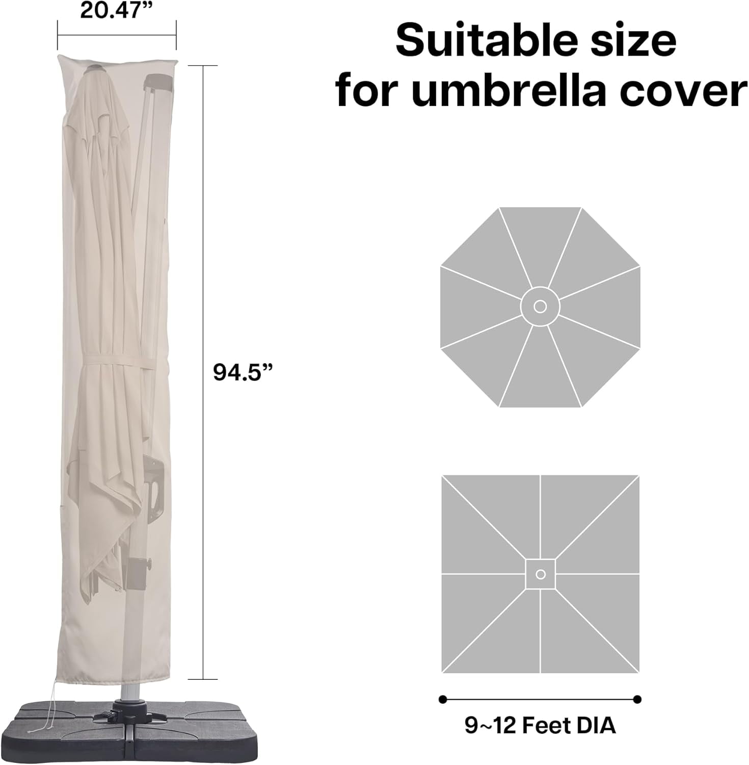 Paramondo Patio Umbrella Cover for 9ft to 13ft Offset Cantilever Umbrella, Outdoor Parasol Covers with Zipper and Push Rod, Waterproof and UV Resistant, Beige