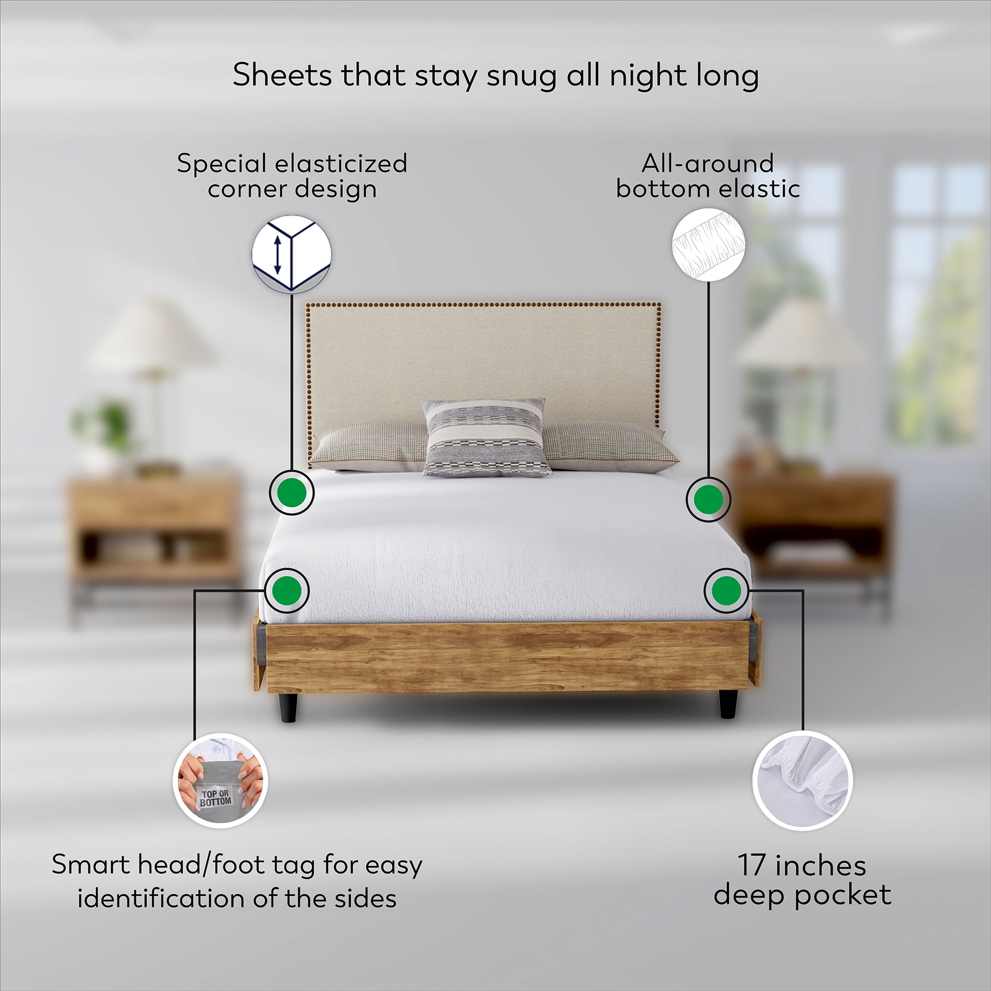 Color Sense 4-Piece 100% Cotton Percale Bed Sheet Set, Cool & Crisp Bedding, Queen, White