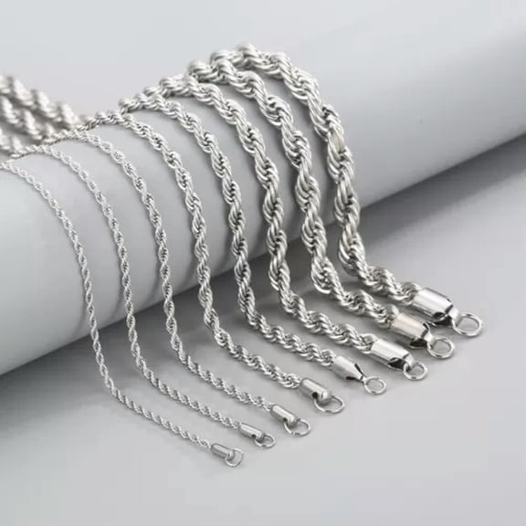HOOUN Stainless Steel Twisted chain Rope Necklace Womem Men Fashion Jewelry 3/4/6/8mm-4mm-22 in