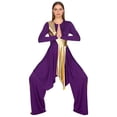 thumbnail image 3 of iiniim Women Metallic Praise Dancewear Outfit Worship Liturgical Lyrical Dance Dress with Pants Purple M, 3 of 7