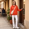 thumbnail image 5 of Women's Pullover Hoodie Cozy Fall Sweatshirt with Drawstring Hood Front Pocket Relaxed Fit Hoodies, M, 5 of 6