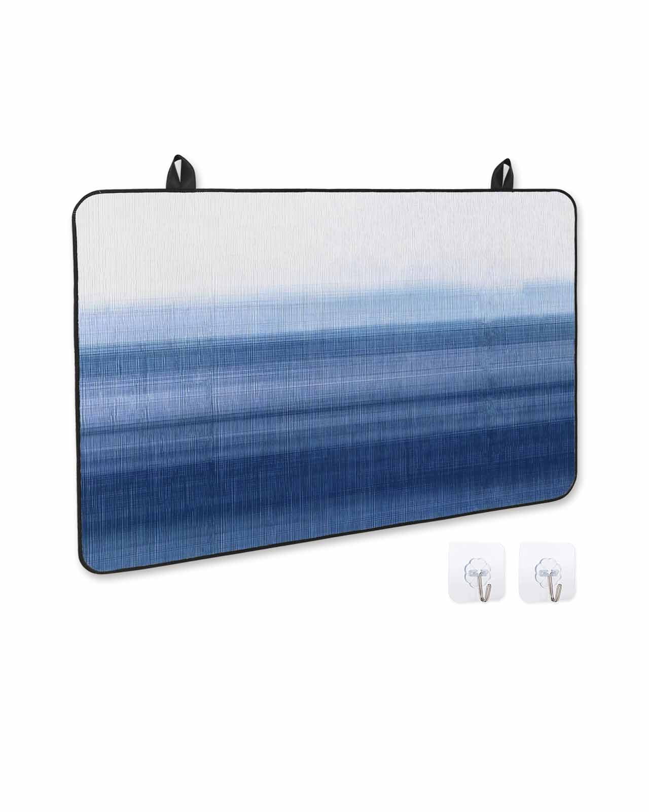 nqOlkjepod Large Induction Cooktop Protector Mat 36"x21", Navy Blue White Ombre Stove Top Covers for Electric Stove, Contemporary Minimalism Stripes Stove Burner Cover Mats, Glass Top Stove Cover