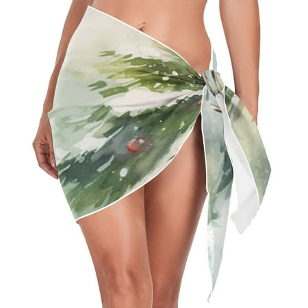 Christmas Trees Deer Snow Women Coverups Beach Cover Up Chiffon Swimsuit Bikini Wrap Short Skirt Beach Slit Tie Waist