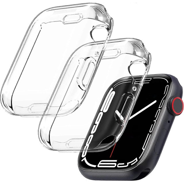 Paquete de 2 protectores de pantalla compatibles con Apple Watch Series 7 de 41 mm/45 mm, funda protectora de TPU suave de cobertura total, compatible con iWatch 7.