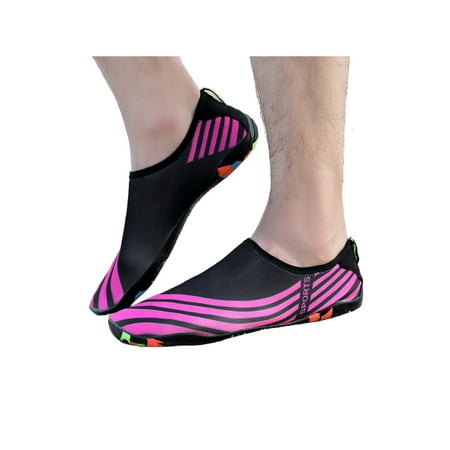 

Crocowalk Womens Mens Aqua Socks Quick Dry Yoga Shoe Barefoot Water Shoes Women Men Sneakers Exercise Comfort Slip Resistant Athletics Striped Rose Red 10.5