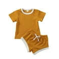 thumbnail image 2 of Qiylii Newborn Baby Summer Ribbed Outfit Short Sleeve T-shirt+Shorts,0-3T, 2 of 7