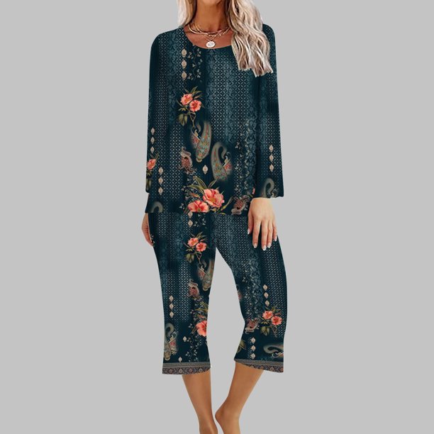 Puntoco Conjunto de pijama cómodo de dos piezas con cuello redondo y manga larga para mujer Puntoco Puntoco-3710