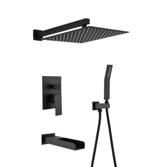 Matte Black Shower Kit 10 Inch Brass Bathroom Deluxe Rain Mixed Shower Kit Wall Mounted Shower Head System Shower Faucet,Matte Black Brass Bath Faucets Freestanding Tub Faucets