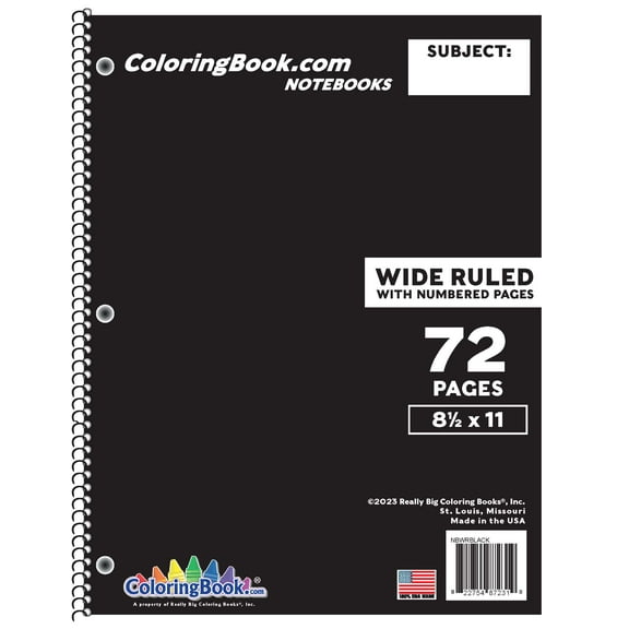 Wide Ruled Black Notebook 72 Pages