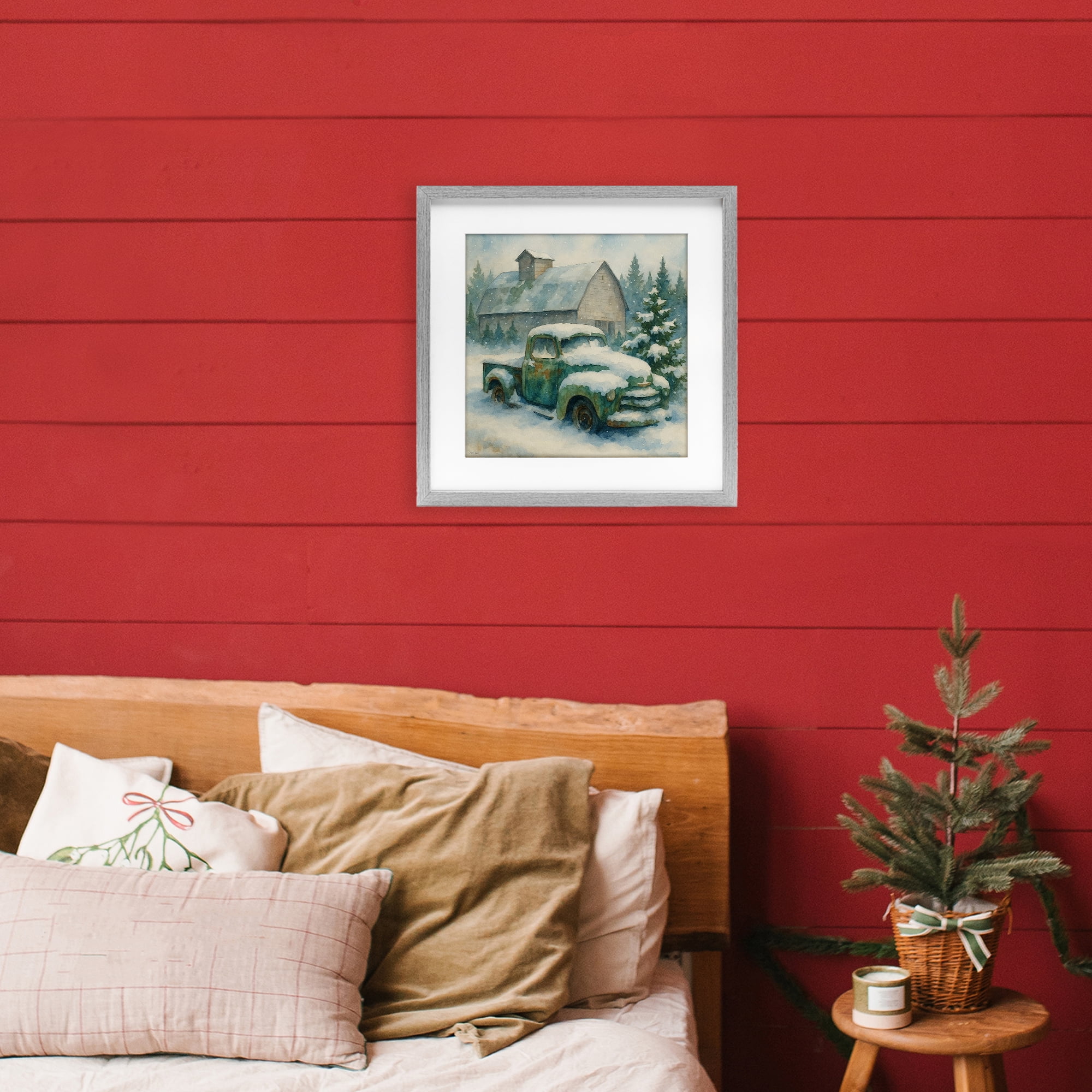 Stupell Industries Nostalgic Winter Farm Truck Gray Framed Print Under Glass, design by Antony Smith