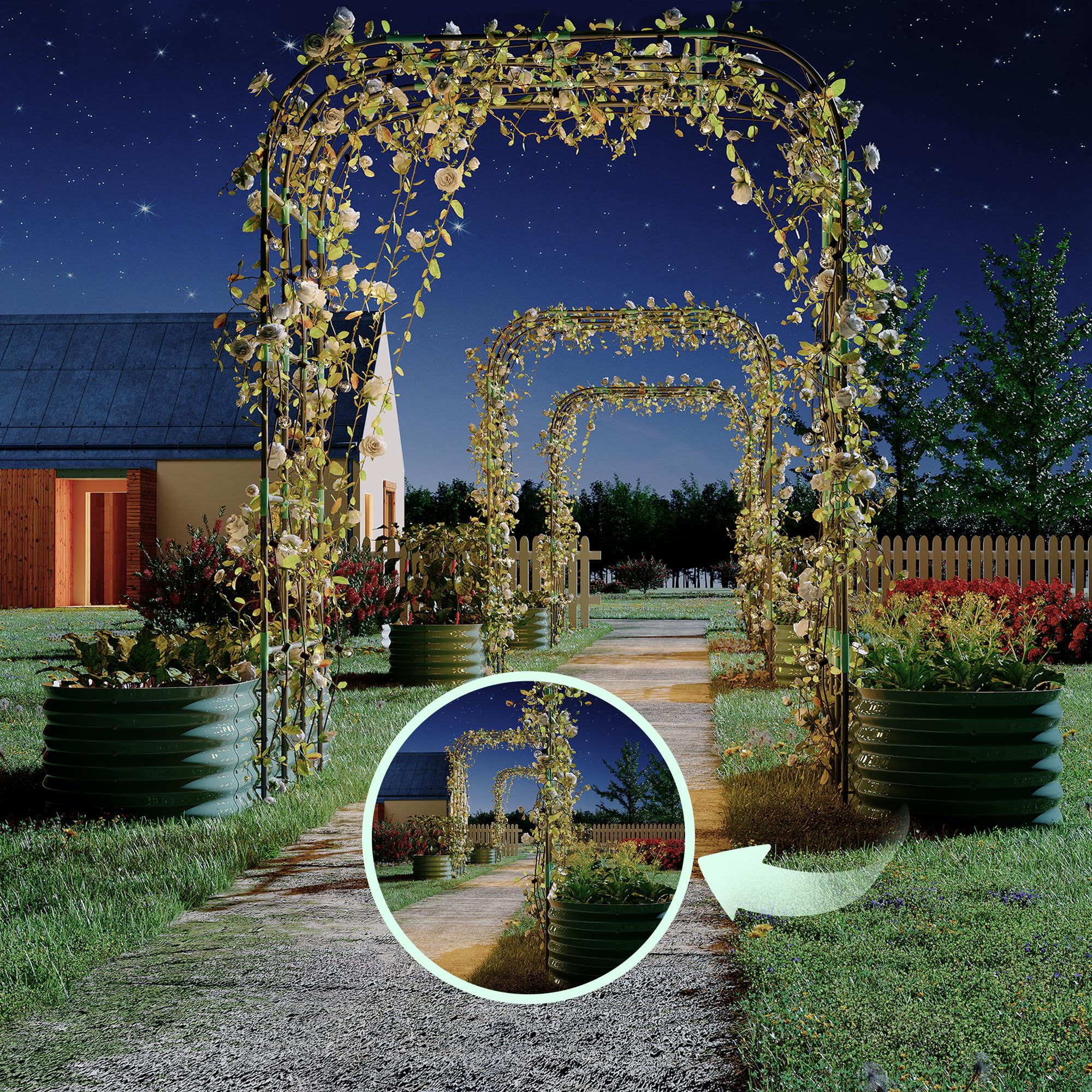 Riedhoff Raised Garden Bed with 95" H Tall Arch Trellis for Climbing Vegetables Flowers,Green