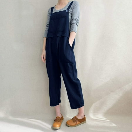 

Cathalem Body Suit Tops Long Sleeve Strap Jumpsuits Playsuit Casual Button Pocket Women Solid Long Romper Women s Maternity Suits Pants Blue X-Large