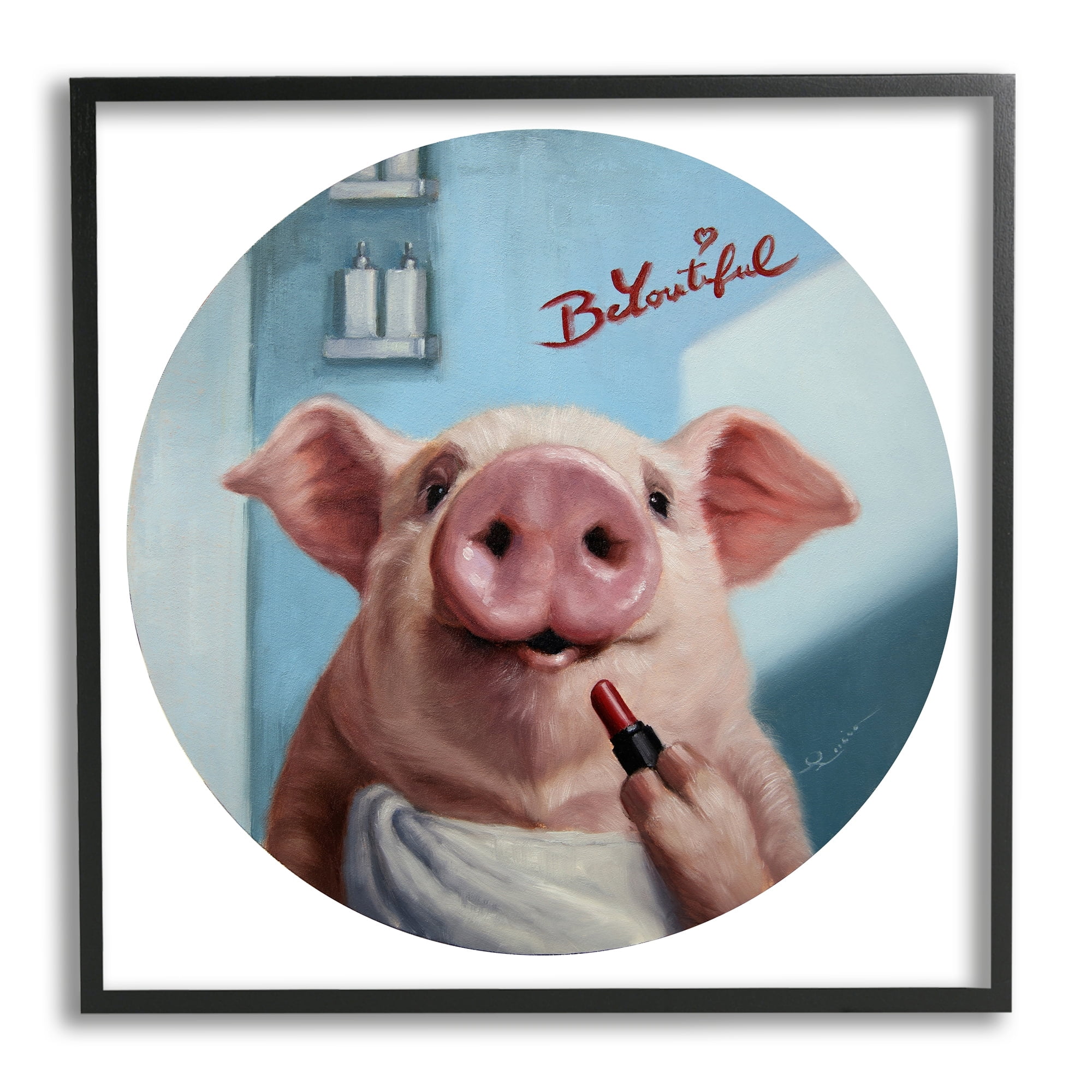 Stupell Industries Be-You-Tiful Pink Pig in Towel Lipstick Big Snout, 17 x 30,Design by Lucia Heffernan