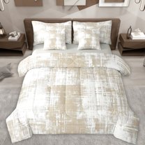 Feelyou Modern Watercolor Print Twin Bedding Sets 7-Piece, Wheat Artwork Stripes Bedding Comforter Set, Chic Graffiti Print Reversible Sheet Sets, Luxury Bedroom Decor