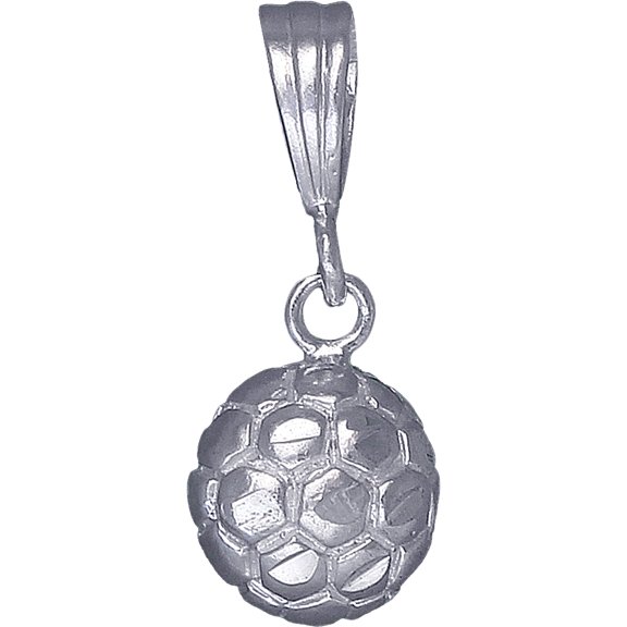 Sterling Silver Soccer Ball Charm Pendant Necklace with Diamond Cut Finish and 24 Inch Figaro Chain