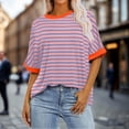 thumbnail image 1 of MKLEKYY Playeras Mujer Algodon Camiseta Holgada Informal De Verano Para Mujer, Con Cuello Redondo, Estampado De Rayas Y Degradado, De Manga Corta, 860 Talla M, 1 of 3