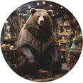 thumbnail image 3 of Bear Christmas Tree Country Lodge Vintage Round Fitted Tablecloth 45-50 Inch Washable Elastic Edged Table Cloth for Tabletop Dining Room Indoor Outdoor Dining Decor, Small, Black, 3 of 7