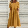thumbnail image 1 of Lindbes 2024 Été Nouveau P-2TG Vintage Coton Lin Robe Femme Décontractée Ample Col Rond Manches Courtes Mode Maxi Robes Vestidos Mujer, 1 of 6