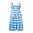 thumbnail image 2 of Robe d'Été pour Femmes à Carreaux Froncée Bretelles à Nouer Décontractée Longue Robe Chic de Plage une Pièce, 2 of 7