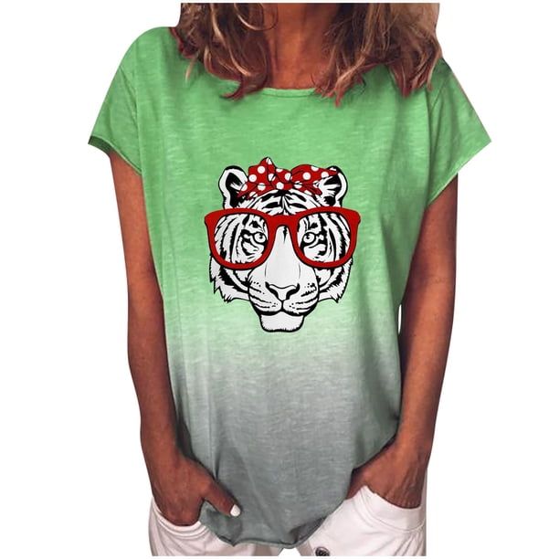 Camiseta de manga corta con estampado de cuello redondo para mujer, blusa suelta informal, Tops Fridja gope4822