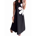 thumbnail image 2 of Women Casual Sleeveless Dresses Crewneck Patchwork Floral Midi Dress Black M, 2 of 8