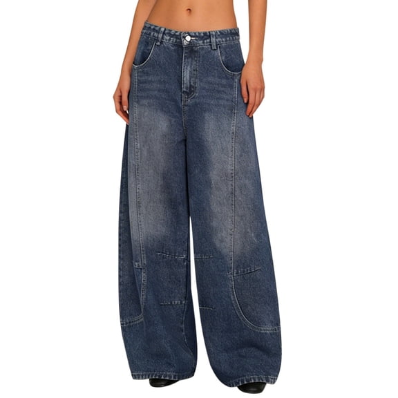 QHFBli Wide Leg Jeans for Women Trendy High Waisted Stretchy Baggy Loose Casual Plus Size Boyfriend Denim Pants with Pockets