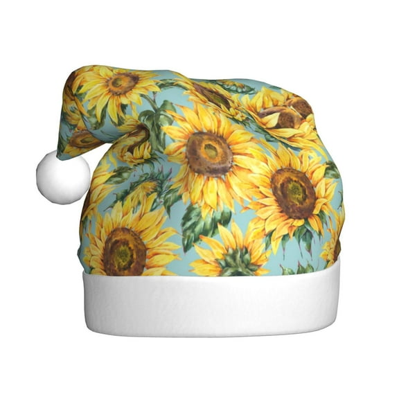 Haiem Farmhouse Sunflower Pattern Santa Hat Confortable Velvet Christmas Hat for Christmas Party Favors Fit for Adults Men Women