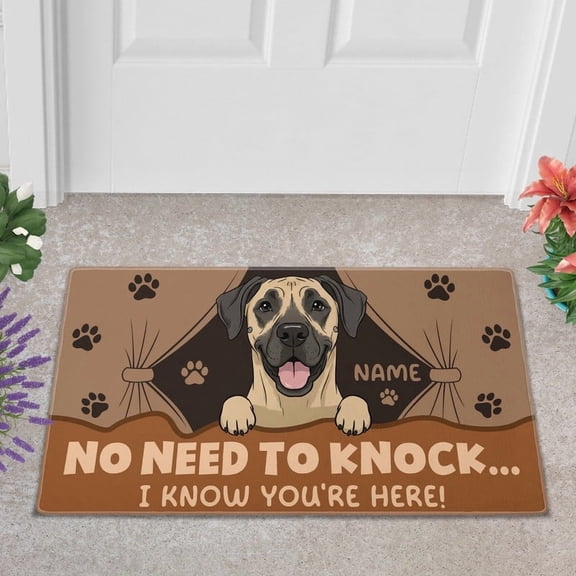 Lotusprinthandmade Personalized Funny Great Dane Peeking Dog - No Need to Knock I Know You're Here Doormat 6 Sizes (15" x 25")