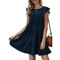 thumbnail image 1 of Lucakuins Mujeres Casual Plisado Vestido Corto, Adultos Primavera Color Sólido Cuello Redondo Manga Corta Mini Vestido Lucakuins moda, 1 of 9