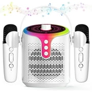Aursear Karaoke Machine with 2 Wireless Microphones for Kids Adults, Portable Bluetooth Speaker Singing Karaoke System, White