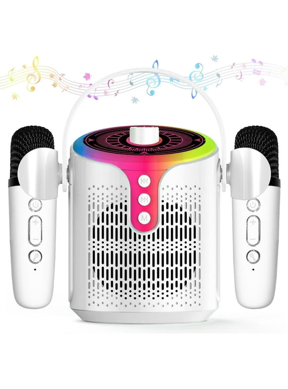 Aursear Karaoke Machine with 2 Wireless Microphones for Kids Adults, Portable Bluetooth Singing Karaoke Speaker,White