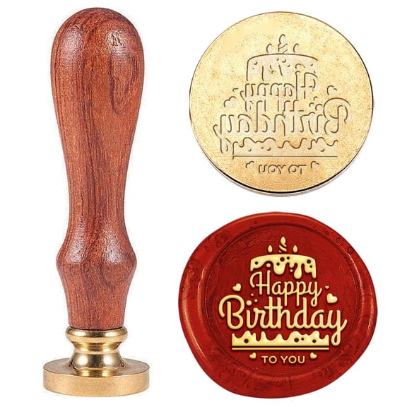 1pc Vintage Wax Seal Stamp Happy Birthday Sealing Wax Stamp 25mm Removable Brass Stamp Head with Wooden Handle for Envelopes Invitations Wedding Embellishment Bottle Decoration Gold