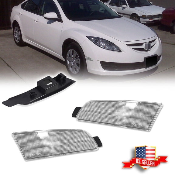 GTINTHEBOX Clear Lens Front Bumper Side Marker Reflector Light Lamps For 2009-2013 Mazda 6