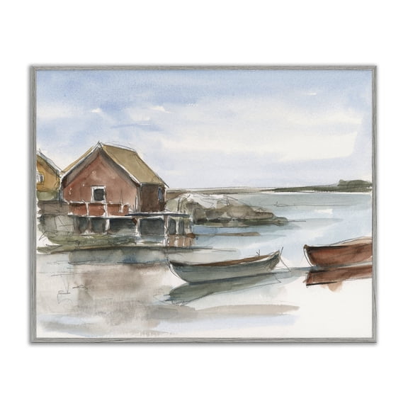 Stupell Industries Rustic Lodge Rowboats on Shore Gray Framed Giclee Art, 14 x 11, by Ethan Harper