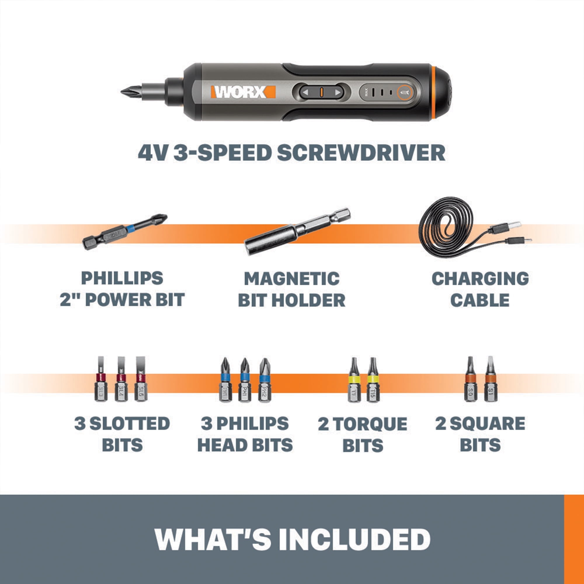 Worx Power Tool 4V 3 Speed Cordless Screwdriver WX240L Walmart